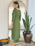 The52 Women's Gorgeous Rayon Embroidery work Straight Kurta with Pant and Dupatta Set - Distacart