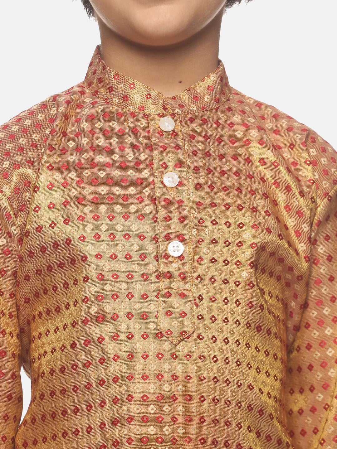 Sethukrishna Boys Golden & White Ethnic Motifs Printed Kurta with Dhoti Pants