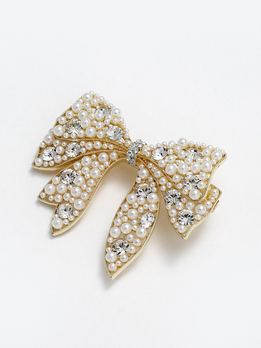 Panash Women Gold-Toned & White Embellished Bow-Shaped Alligator Hair Clip - Distacart