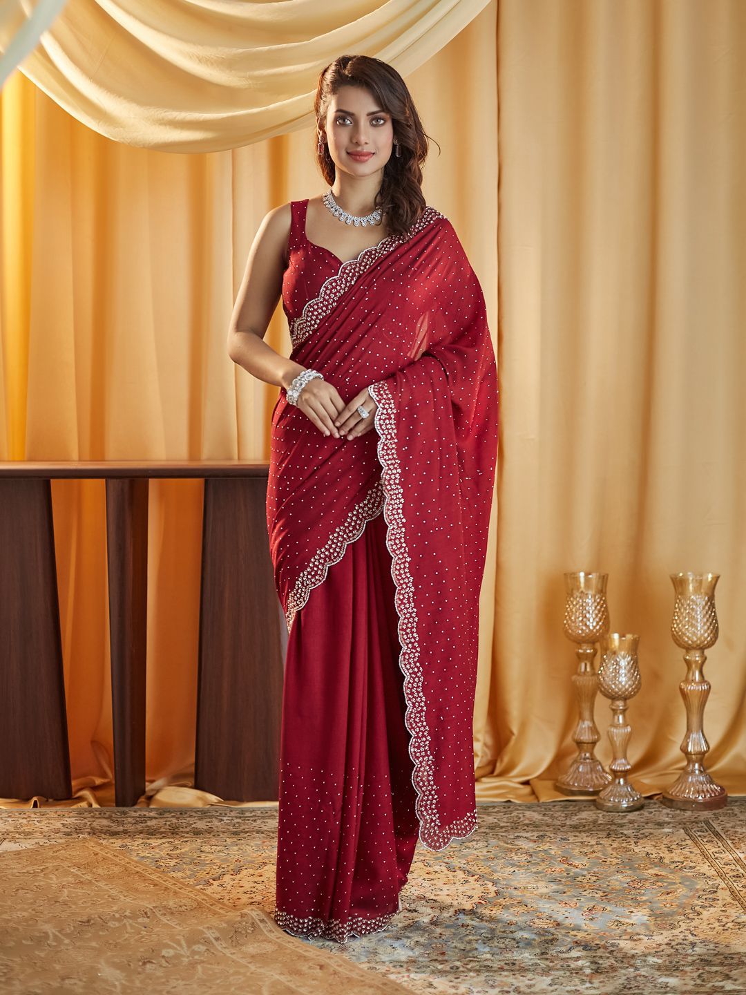kasee Embellished Beads and Stones Silk Blend Saree - Distacart