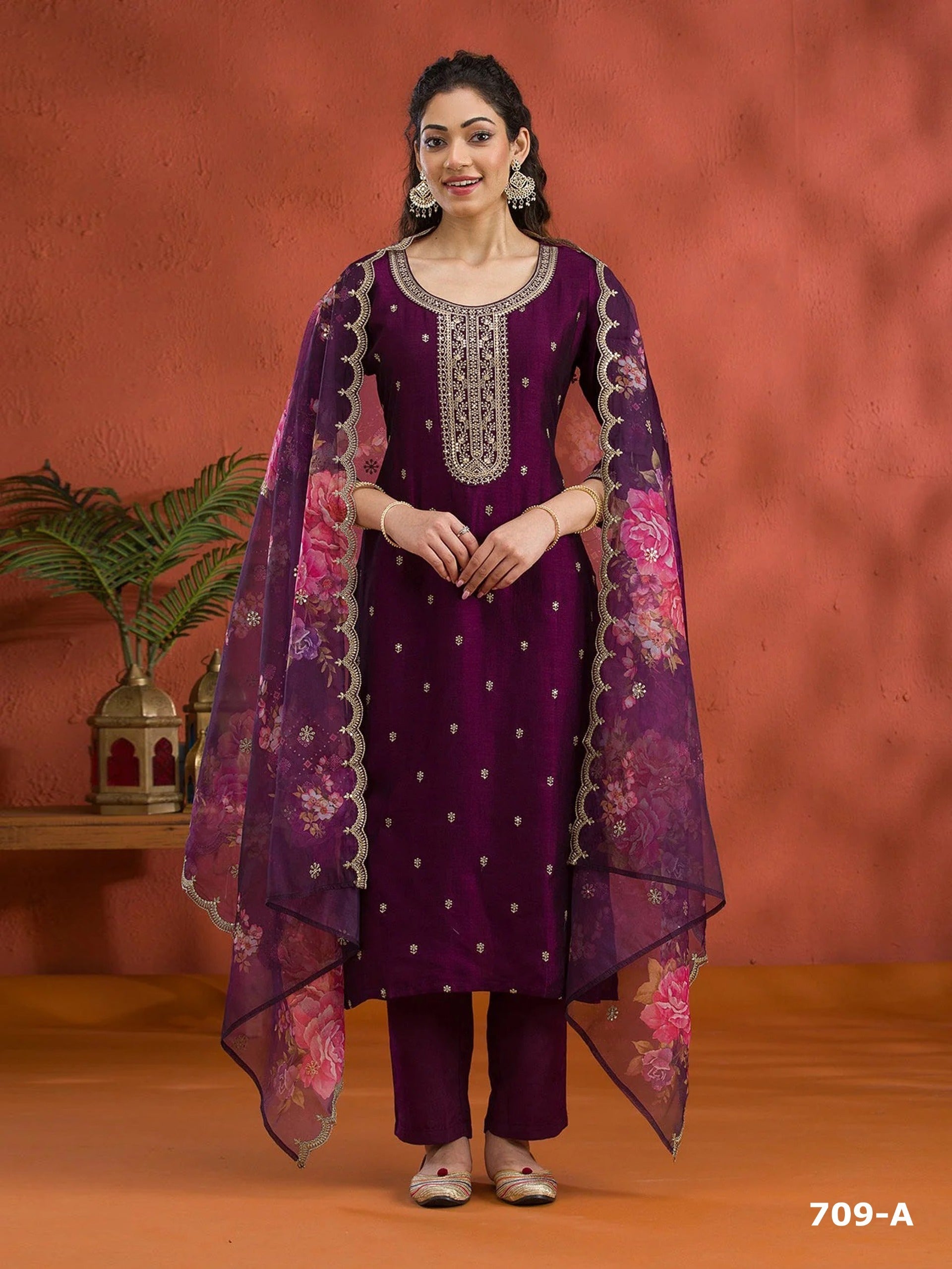 Anaita Maroon Silk Embroidered Viscose Thread Zari Work Salwar Suit - Distacart