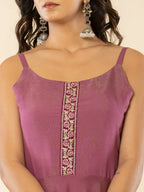 Yufta Purple Shoulder Straps Neck Sleeveless Regular Thread Work Kurta With Sharara With Dupatta Set