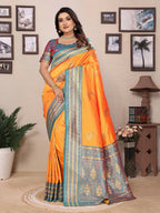 Joban Fashion Banarasi Orange Small Butti Soft Silk Saree - Distacart