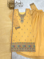 Lorenvalley Fashion Yellow Crunchy Silk with Embroidery Sequence, Dori, Jari Work Kurta Palazzo with Dupatta - Distacart