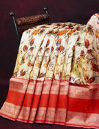 Milk White Banaras Border Pichwai Design Banarasi Semi Silk Saree By Gayathri Reddy Designer Studio