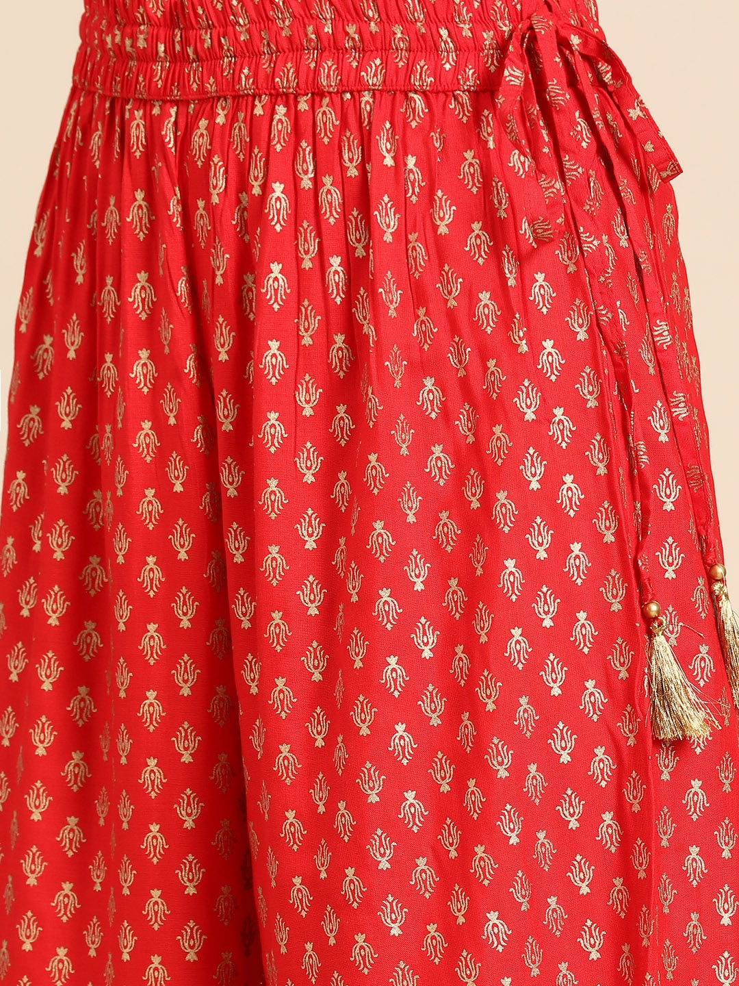 Sangria Women Red Ethnic Motifs Printed Kurta with Palazzos