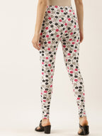 Souchii White & Pink Printed Slim-Fit Ankle-Length Leggings - Distacart