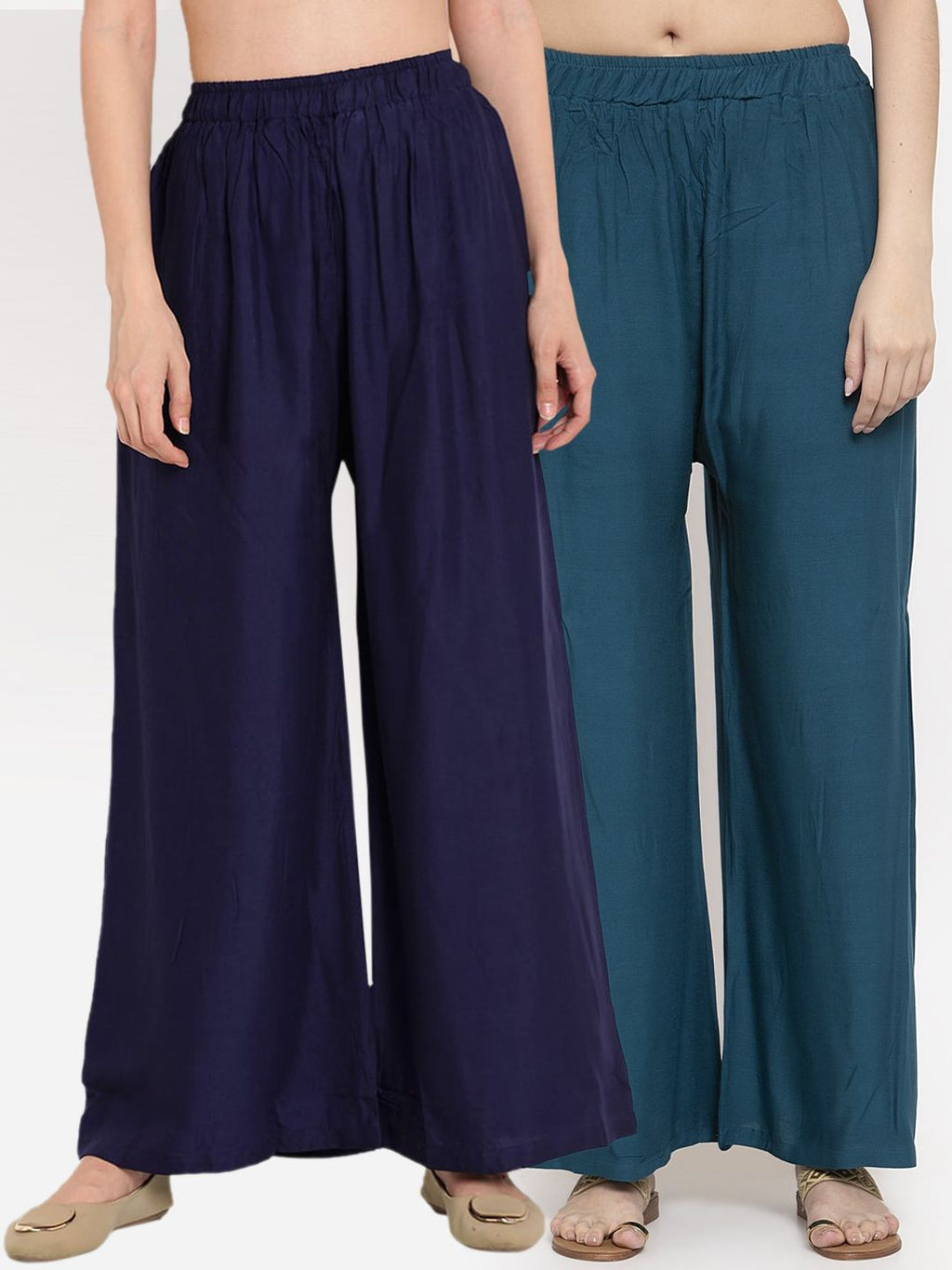 TAG 7 Women Pack of 2 Solid Flared Palazzos