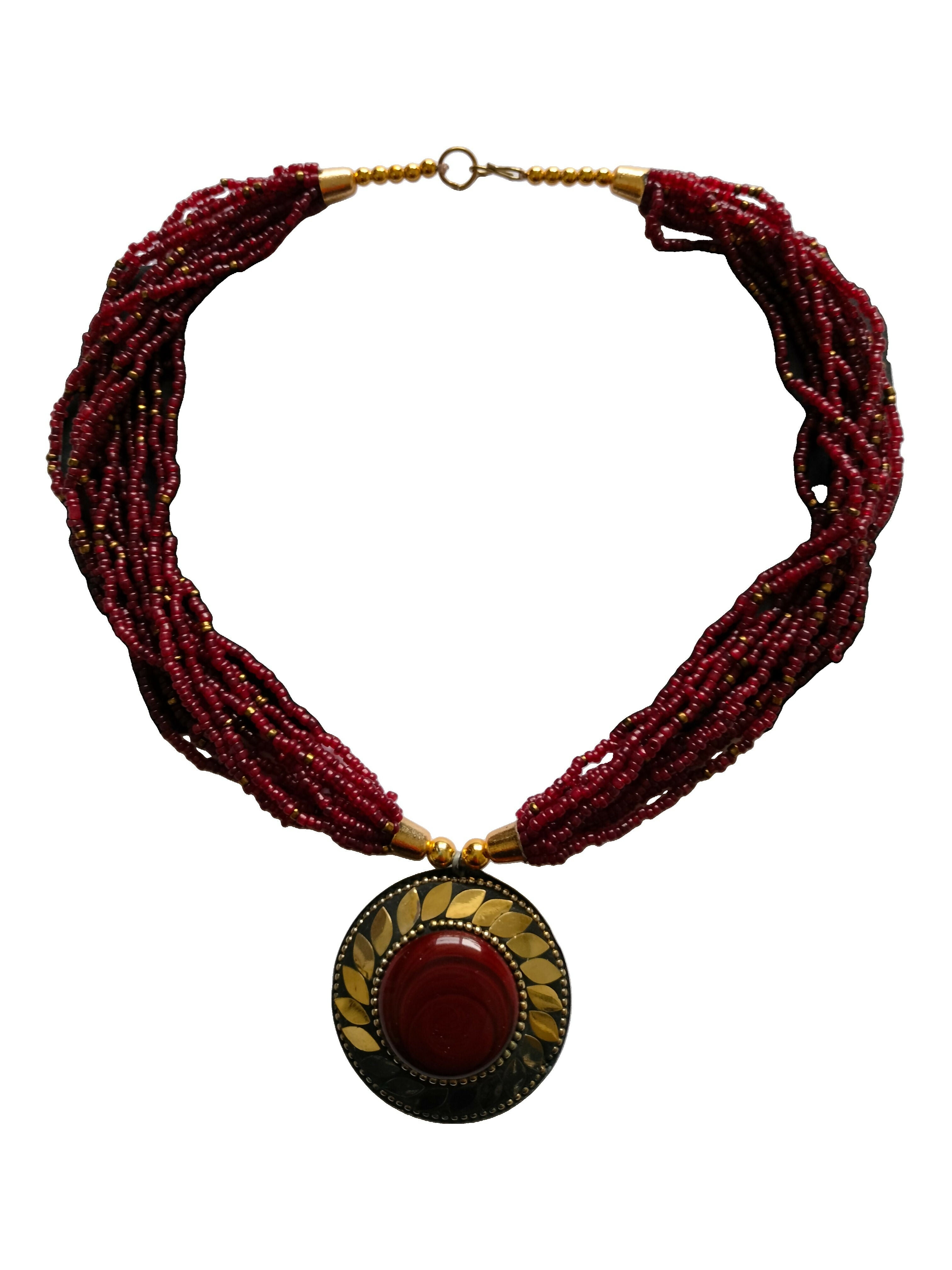 Inhanns Everyday Statement Beaded Pendant Necklace - Maroon