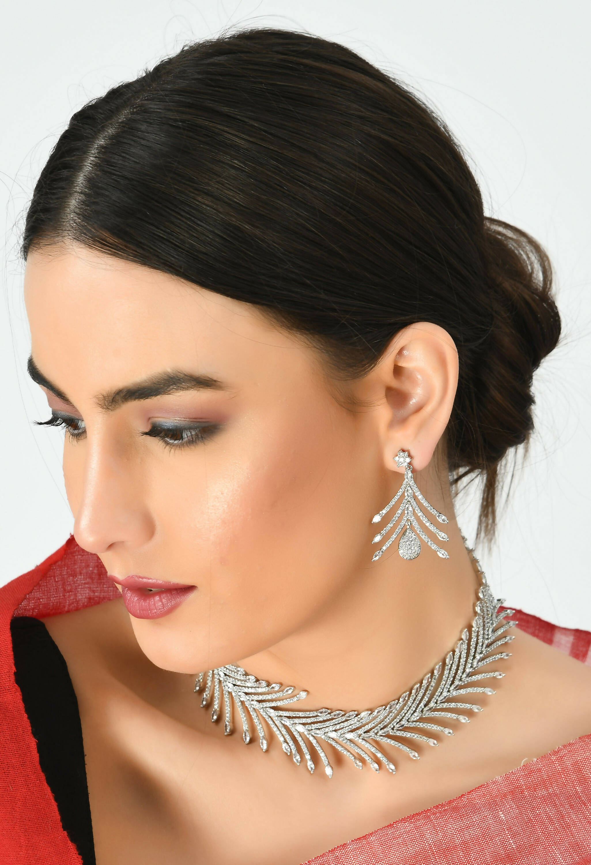 Mominos Fashion Johar Kamal Silver-Plated American Diamond White Choker Set - Distacart