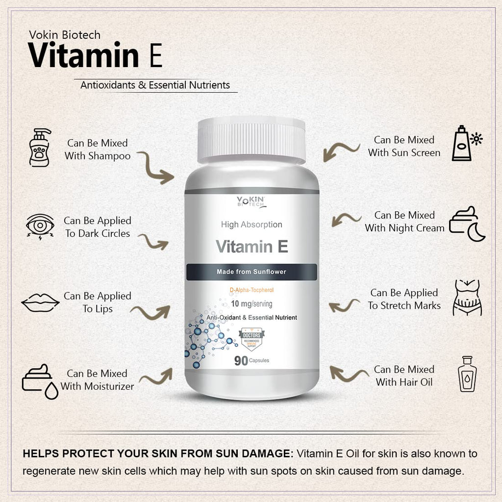 Vokin Biotech Natural Vitamin E from Sunflower - D-Alpha-Tocpherol - 10mg