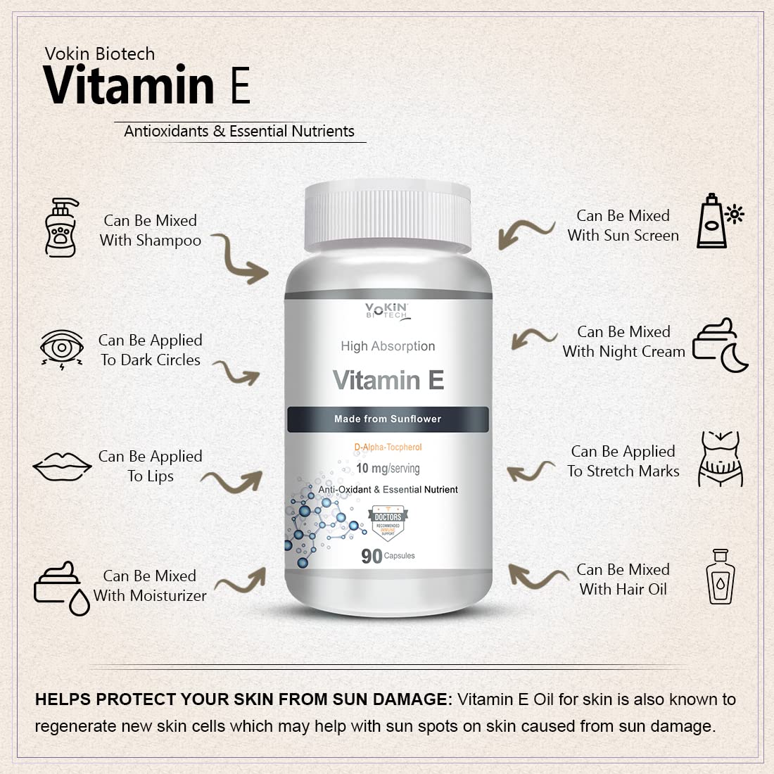 Vokin Biotech Natural Vitamin E from Sunflower - D-Alpha-Tocpherol - 10mg