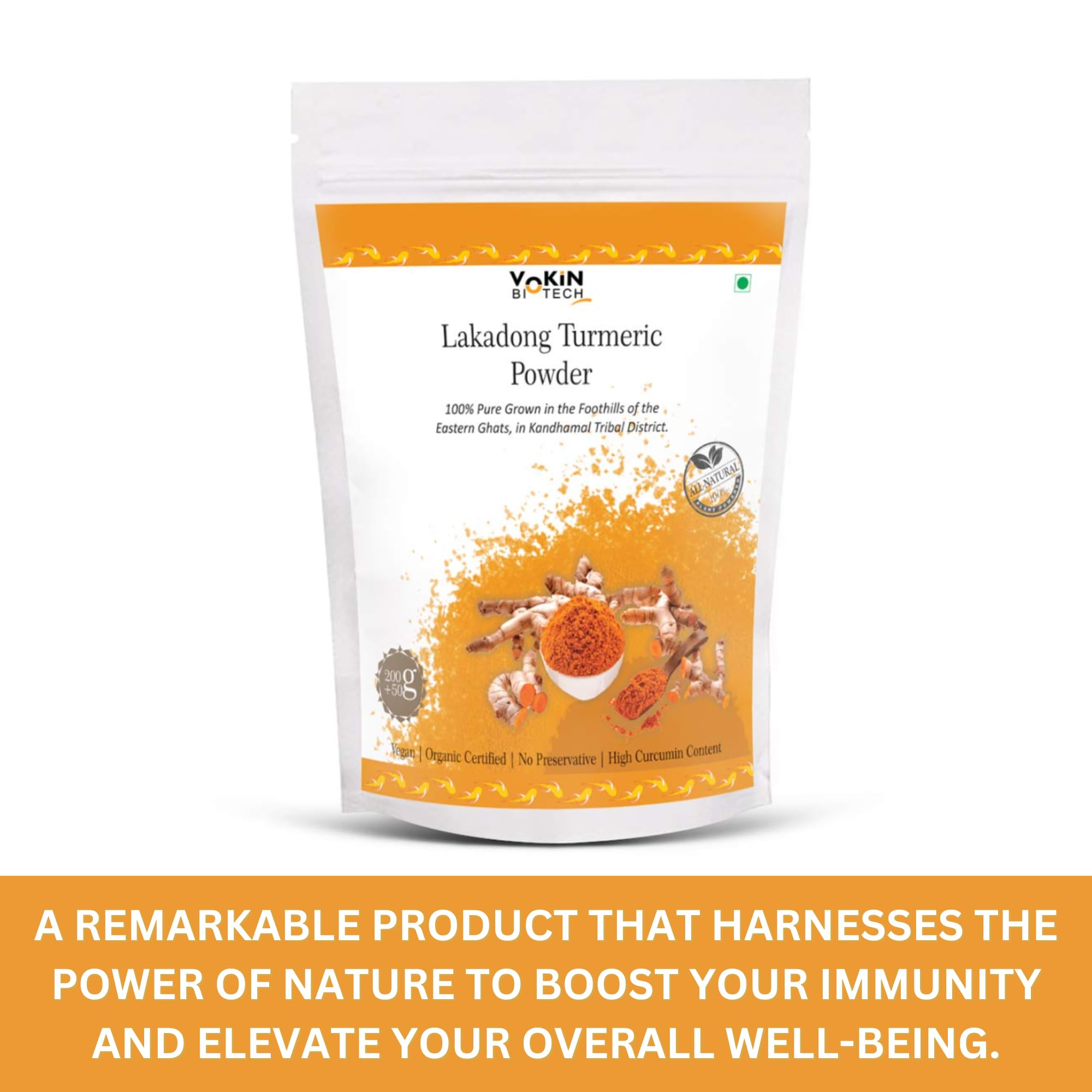 Vokin Biotech Lakadong Turmeric Powder | High Curcumin Content 7-9% Haldi Powder | Immunity Booster