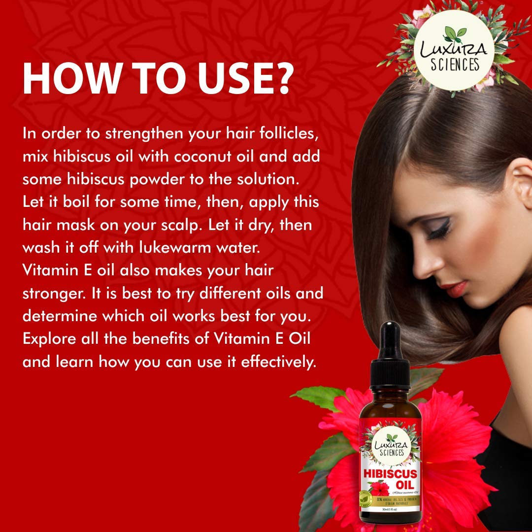 Luxura Sciences Organic Hibiscus Oil Japanese Vitamin E oil for Face, Skin, Hair Growth