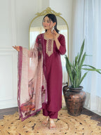 The52 Women's Gorgeous Rayon Embroidery Straight Kurta with Pant And Dupatta Set - Distacart