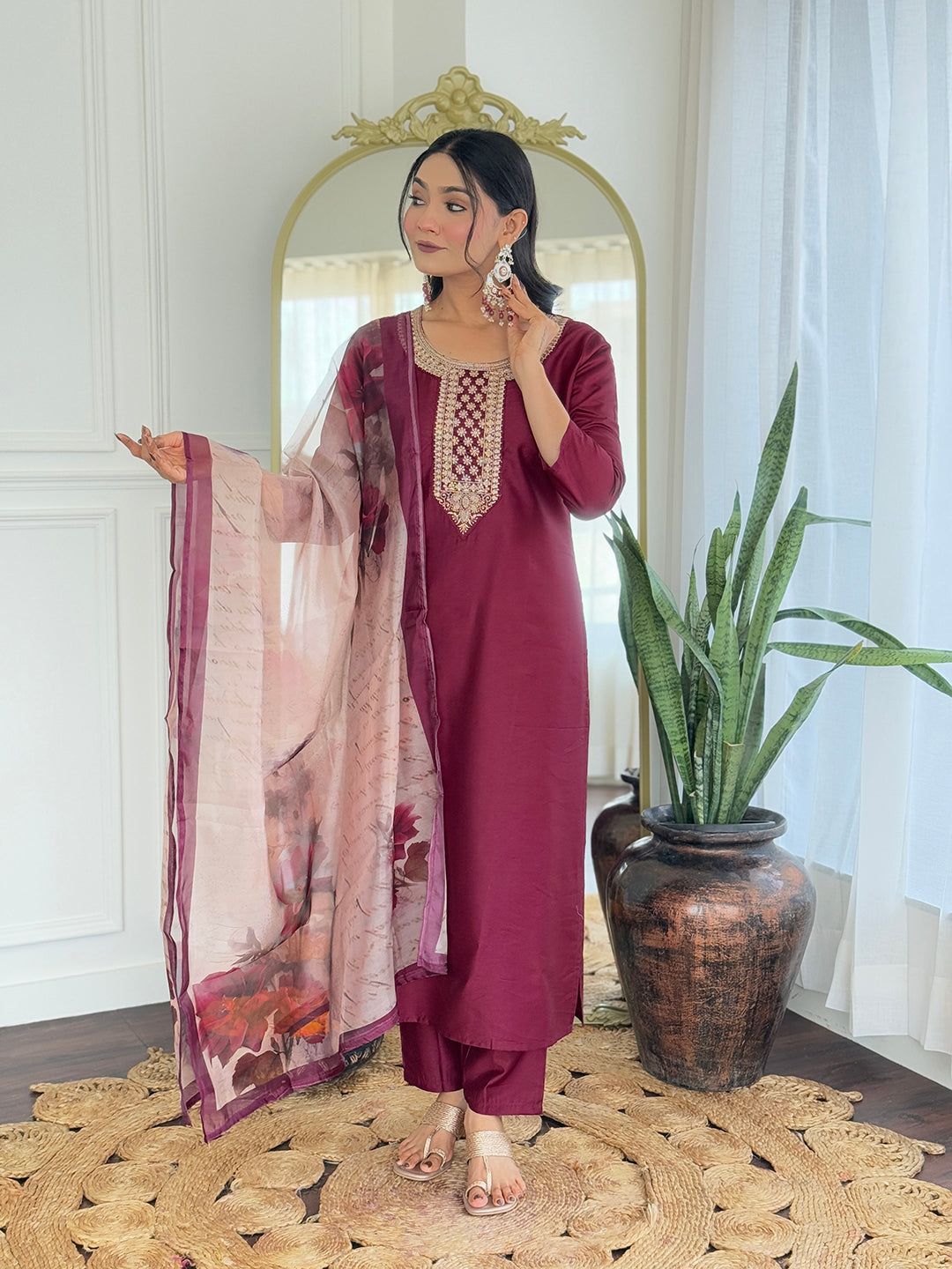The52 Women's Gorgeous Rayon Embroidery Straight Kurta with Pant And Dupatta Set - Distacart