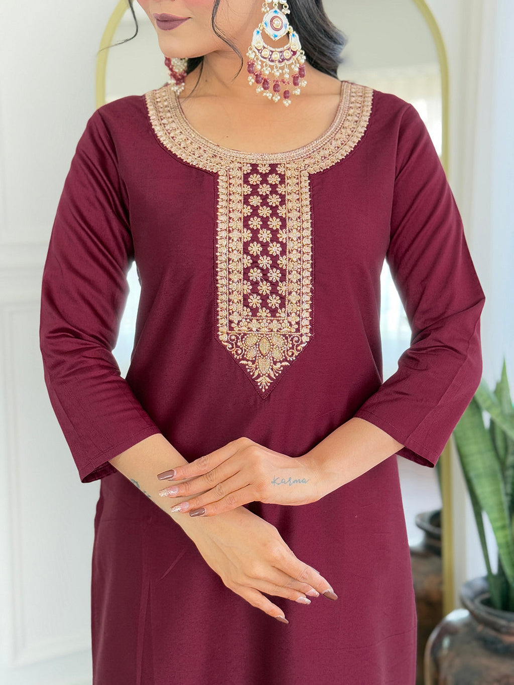 The52 Women's Gorgeous Rayon Embroidery Straight Kurta with Pant And Dupatta Set - Distacart