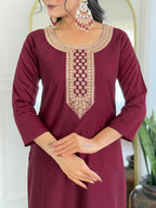 The52 Women's Gorgeous Rayon Embroidery Straight Kurta with Pant And Dupatta Set - Distacart