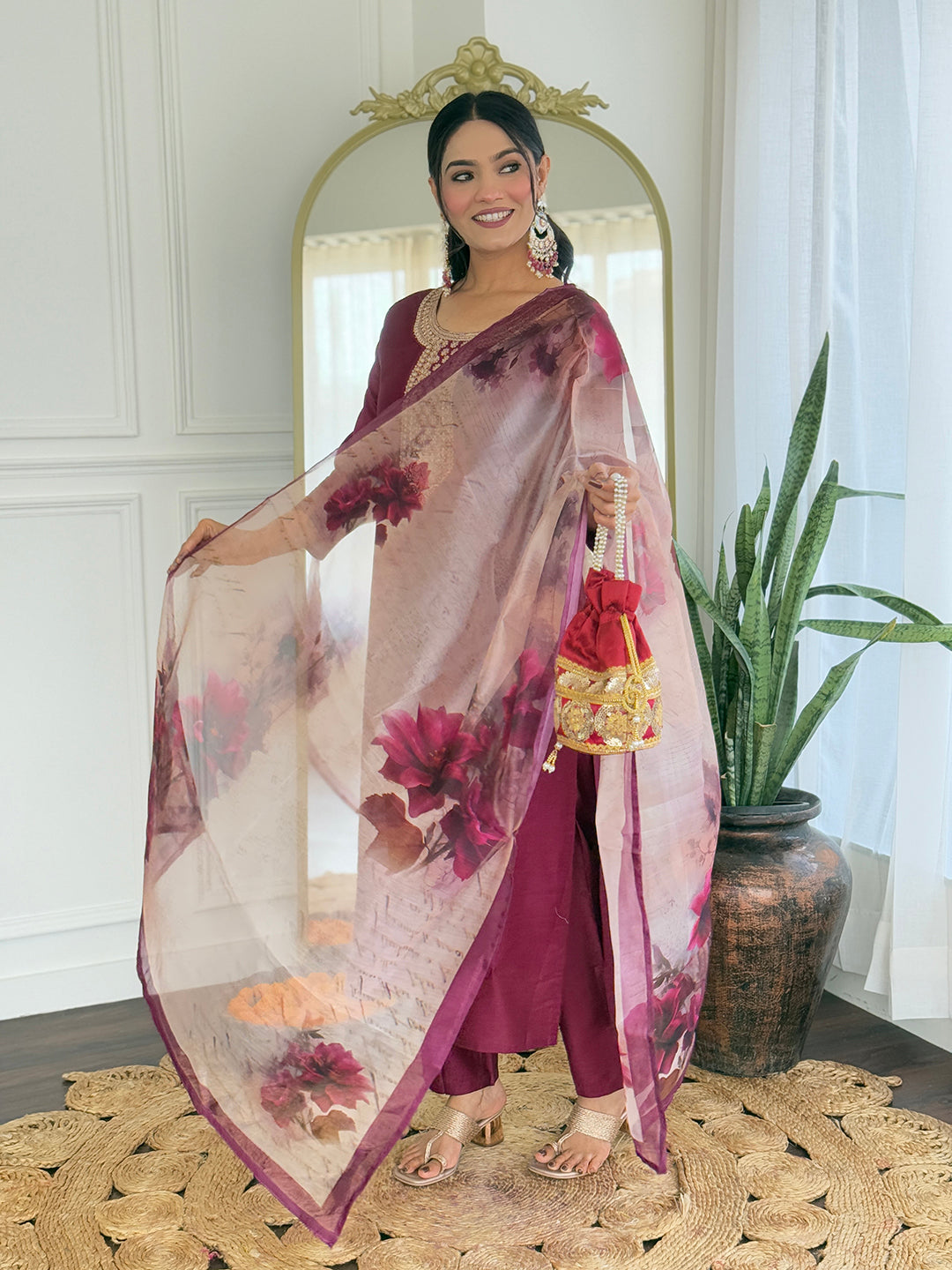 The52 Women's Gorgeous Rayon Embroidery Straight Kurta with Pant And Dupatta Set - Distacart