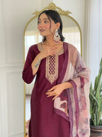 The52 Women's Gorgeous Rayon Embroidery Straight Kurta with Pant And Dupatta Set - Distacart