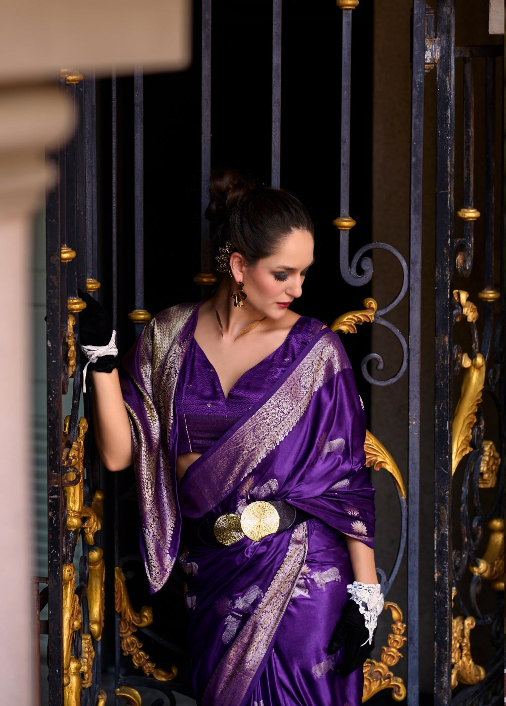 Anaita Purple Silk Tissue Zari Weaving Work Saree With Blouse Piece - Distacart