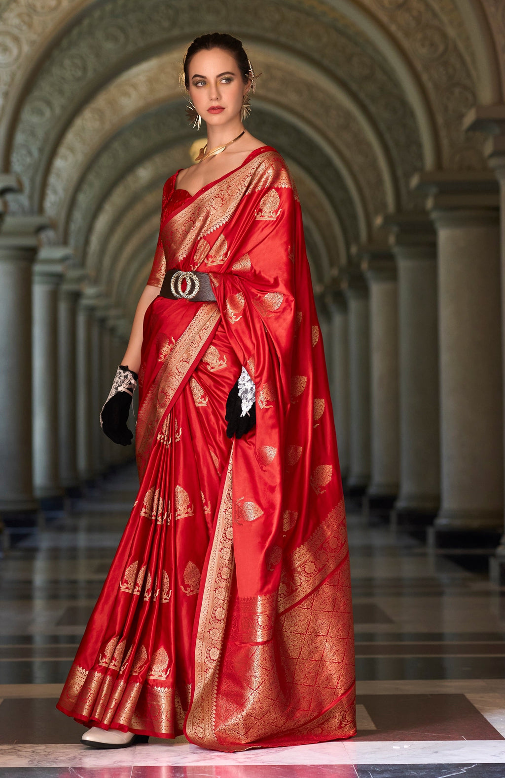 Anaita Red Silk Tissue Zari Weaving Work Saree With Blouse Piece - Distacart