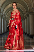 Anaita Red Silk Tissue Zari Weaving Work Saree With Blouse Piece - Distacart