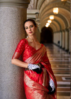 Anaita Red Silk Tissue Zari Weaving Work Saree With Blouse Piece - Distacart