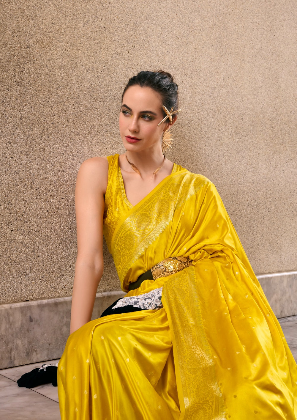 Anaita Yellow Silk Tissue Zari Weaving Work Saree With Blouse Piece - Distacart