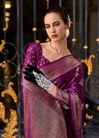 Anaita Violet Silk Tissue Zari Weaving Work Saree With Blouse Piece - Distacart