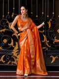 Anaita Orange Silk Tissue Zari Weaving Work Saree With Blouse Piece - Distacart