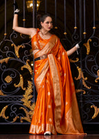Anaita Orange Silk Tissue Zari Weaving Work Saree With Blouse Piece - Distacart