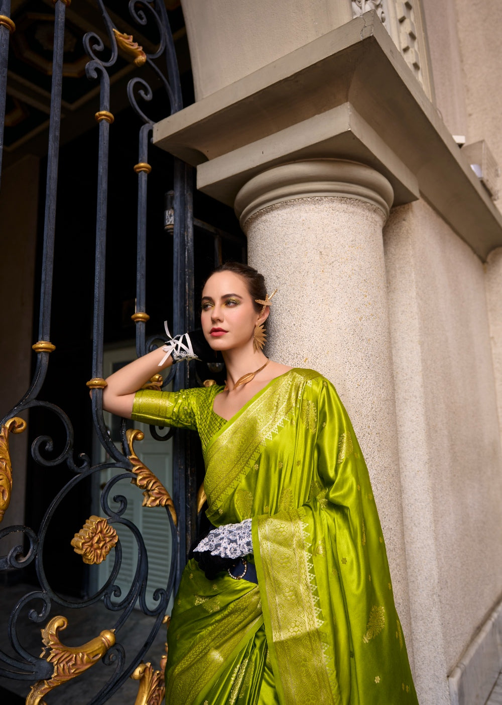 Anaita Parrot Green Silk Tissue Zari Weaving Work Saree With Blouse Piece - Distacart