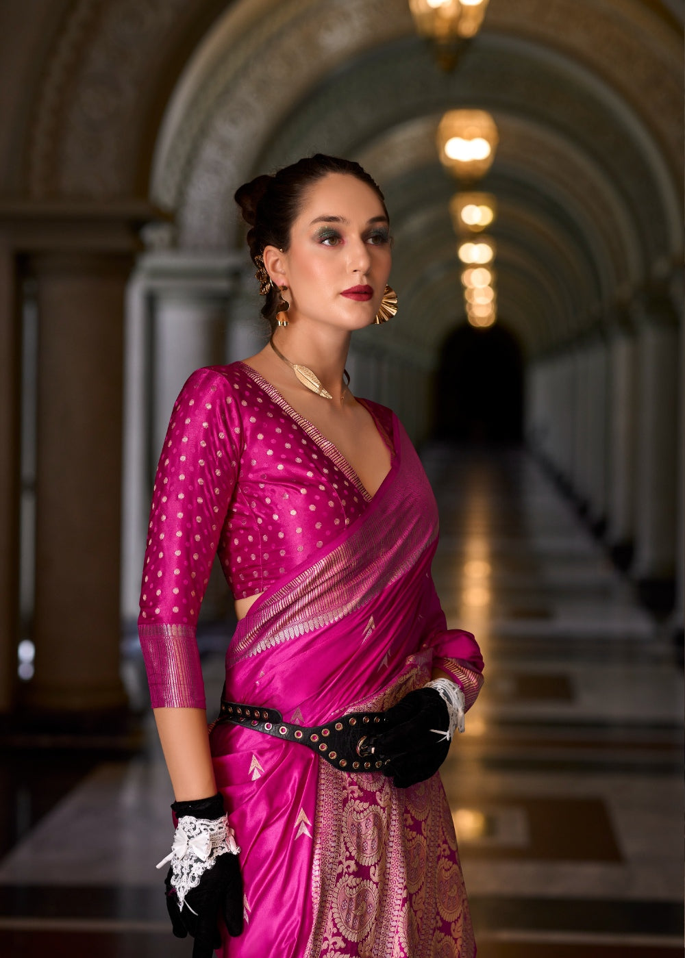 Anaita Magenta Silk Tissue Zari Weaving Work Saree With Blouse Piece - Distacart