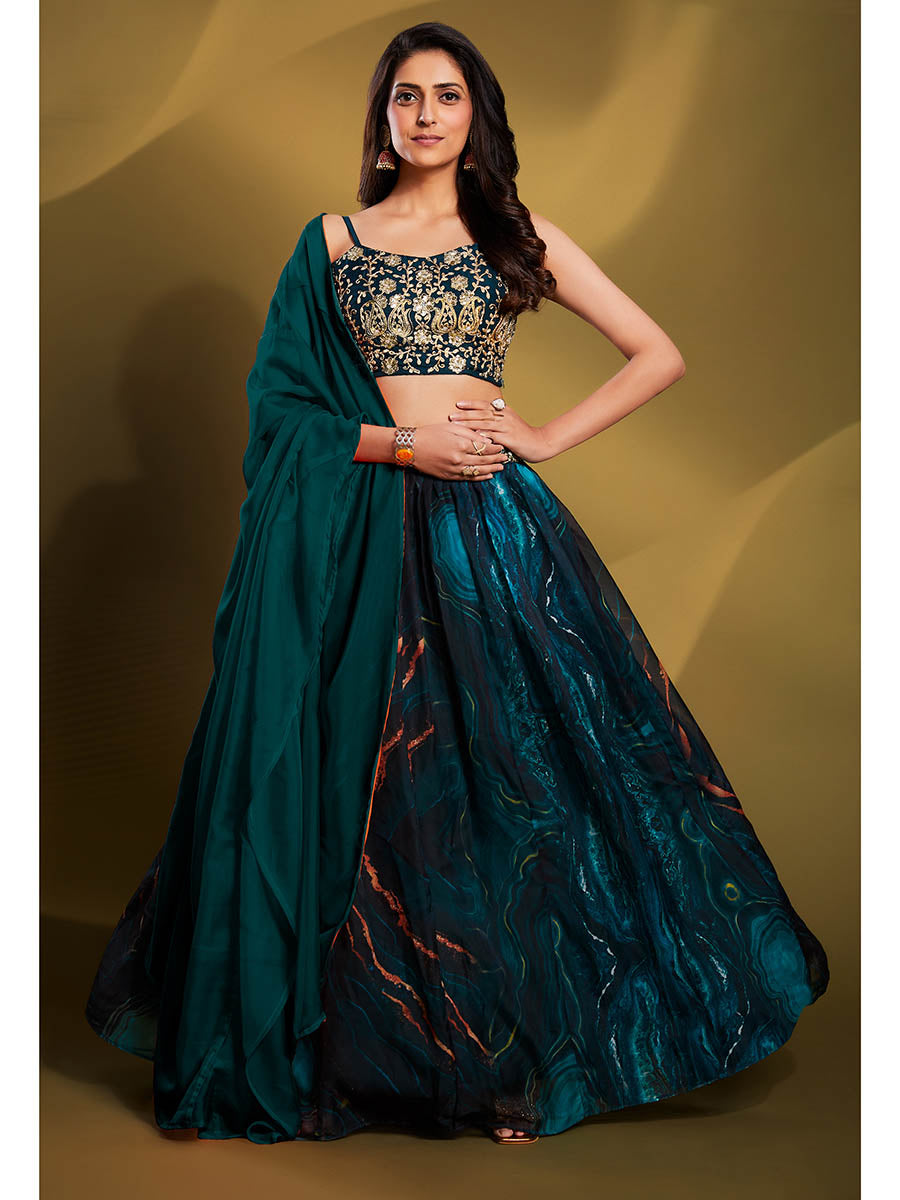 Myra Teal Art Silk Embroidered Designer Lehenga