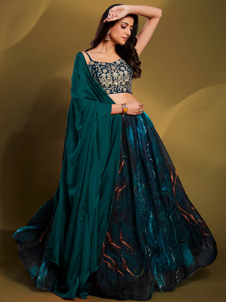 Myra Teal Art Silk Embroidered Designer Lehenga