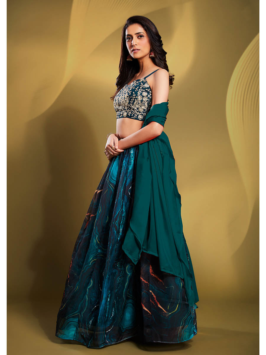 Myra Teal Art Silk Embroidered Designer Lehenga