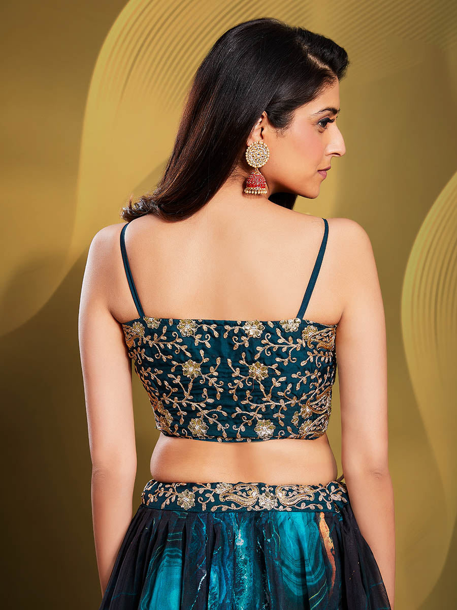 Myra Teal Art Silk Embroidered Designer Lehenga