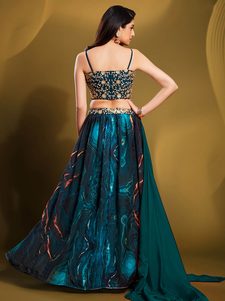 Myra Teal Art Silk Embroidered Designer Lehenga