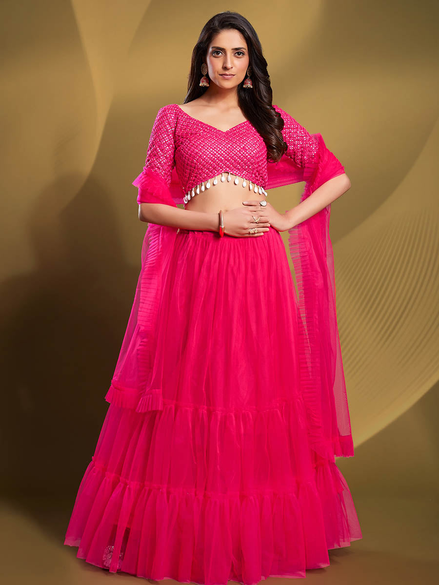 Myra Pink Soft Net Embroidered Designer Lehenga