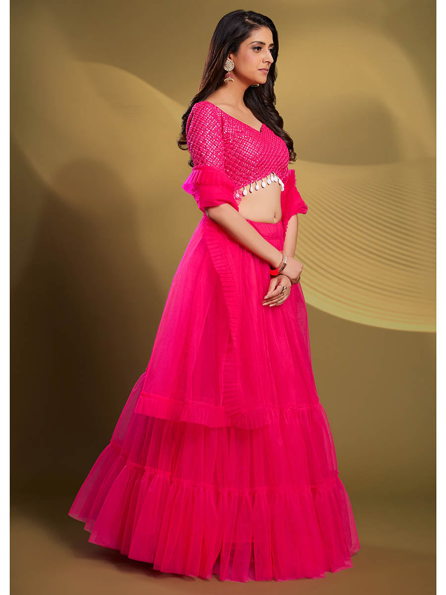 Myra Pink Soft Net Embroidered Designer Lehenga