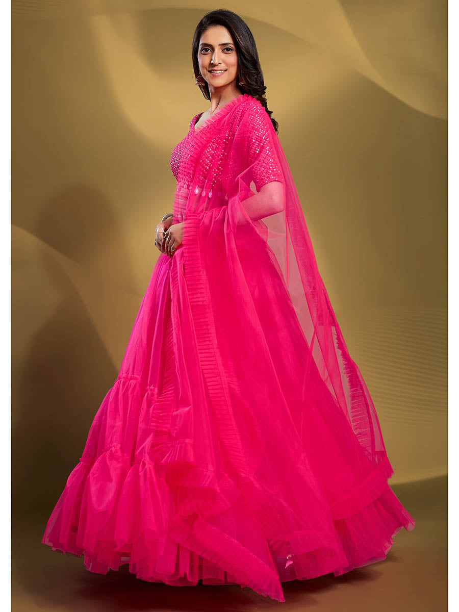 Myra Pink Soft Net Embroidered Designer Lehenga