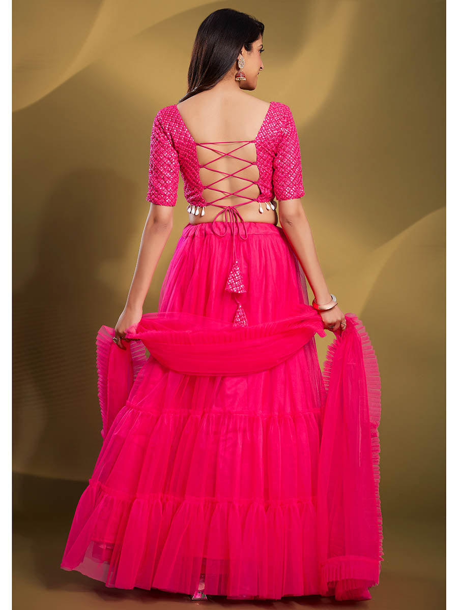 Myra Pink Soft Net Embroidered Designer Lehenga