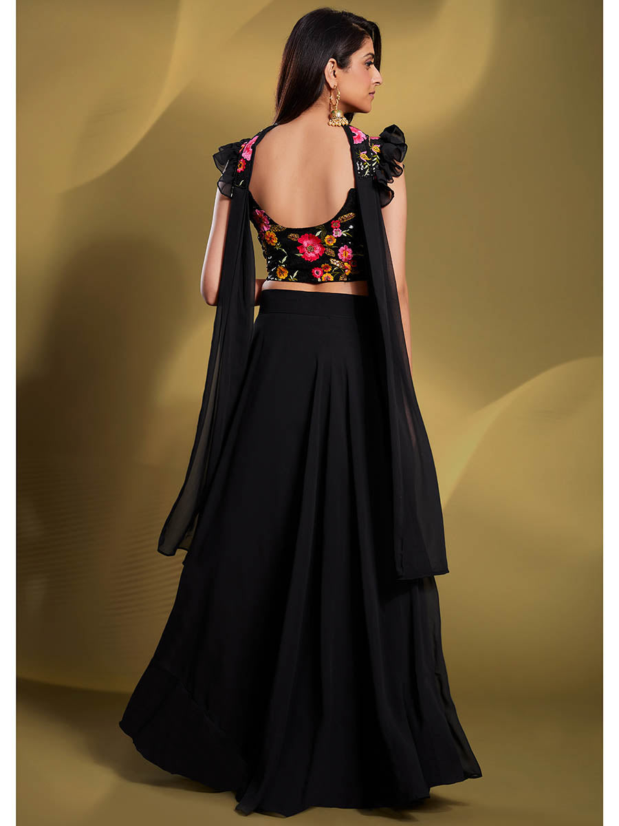 Myra Black Georgette Embroidered Designer Lehenga