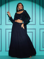 Myra Navy Blue Georgette Embroidered Designer Lehenga