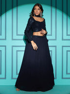 Myra Navy Blue Georgette Embroidered Designer Lehenga