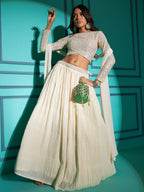 Myra Pearl White Georgette Embroidered Designer Lehenga