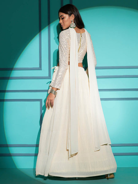 Myra Pearl White Georgette Embroidered Designer Lehenga