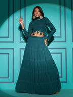 Myra Pista Green Georgette Embroidered Designer Lehenga