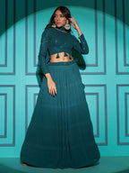 Myra Pista Green Georgette Embroidered Designer Lehenga